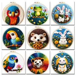 GATYZTORY Wool Felt Painting With Embroidery Creative Kit Craft Painting Needle Felting Rabbit, Parrot, Lion Home Wall Decor