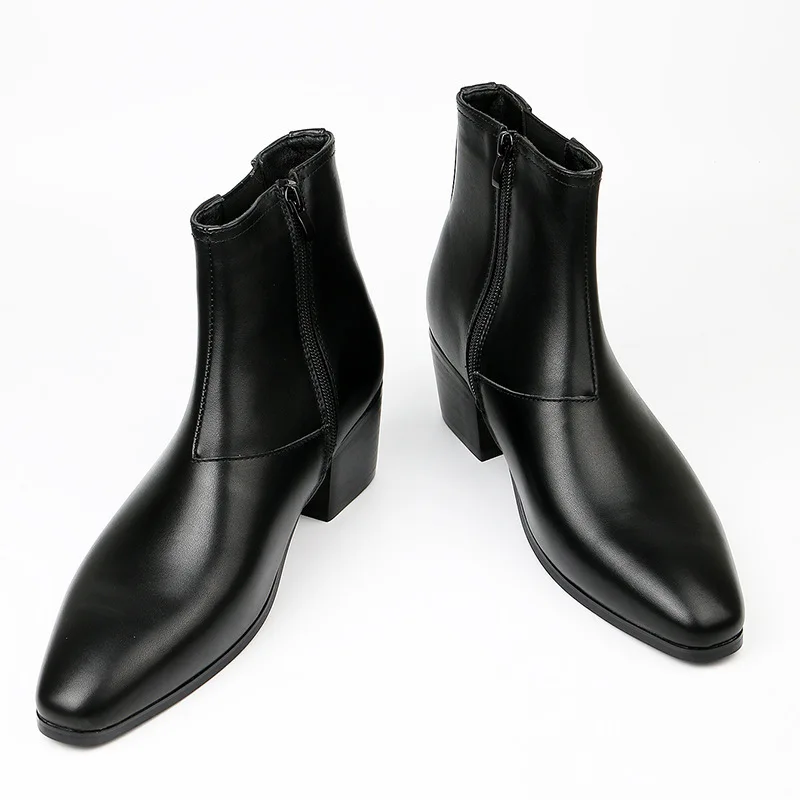 British style leather shoes  boots men\'s height increasing boots high-heeled men\'s shoes fashion short boots tide shoes