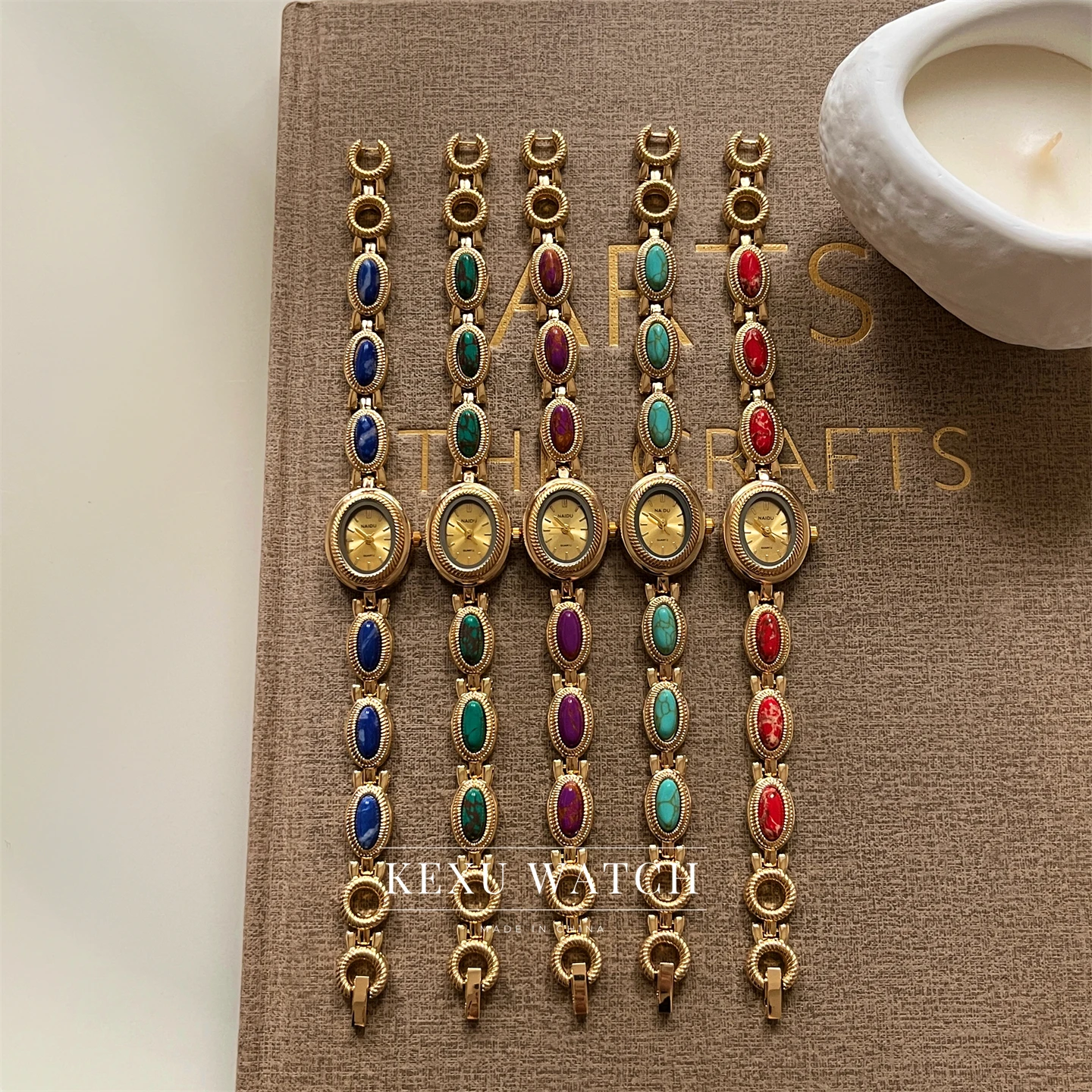 Женские часы NAIDU, элегантные часы-браслет из натурального камня оптом, изящные часы изумрудного/синего/красного/розового/желтого/бежевого циферблата