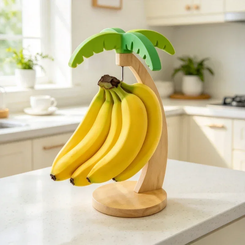Wooden Coconut Tree Fruit Holder, Creative Palm Shape Hanging Grape Banana Stand, Home Tabletop Fruit Display Rack Decor