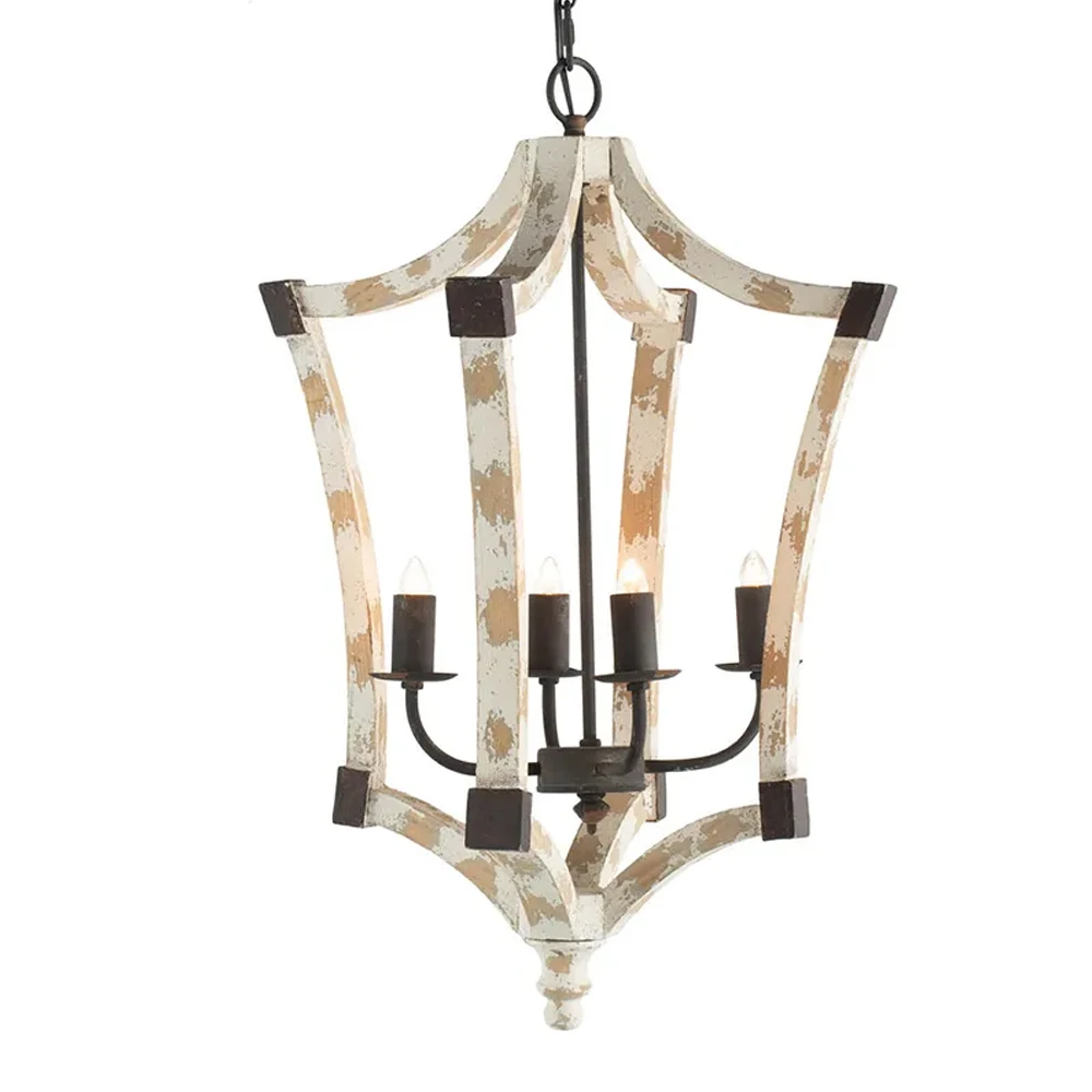 4 - Light Wood Chandelier Hanging Light Fixture with Adjustable Chain for Kitchen Dining Room Bulb Not Included