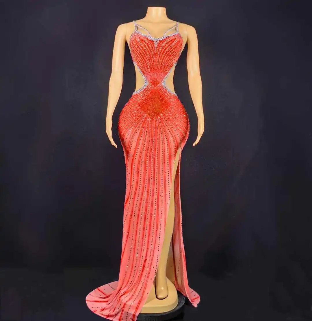 المرأة سباركلي آلهة كبار كامل حجر الراين الصيف التقطت الصور الدعائم احتفال لاس فيغاس فستان طويل لعرض سحب الملكة زي