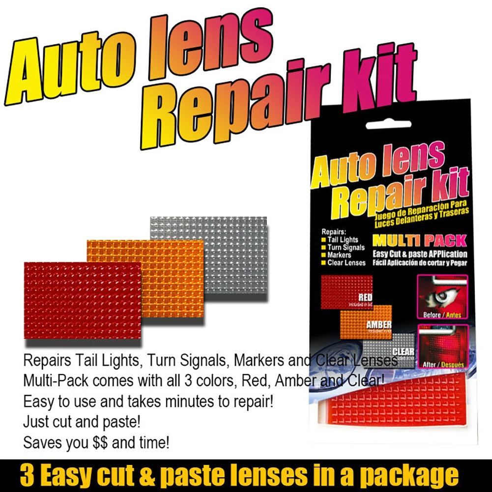 Auto Lens Repair Kit DIY Grid Pattern Car Headlight Assembly Repair Tools Set Car Lamp Crack Repair Film Polish Red Amber