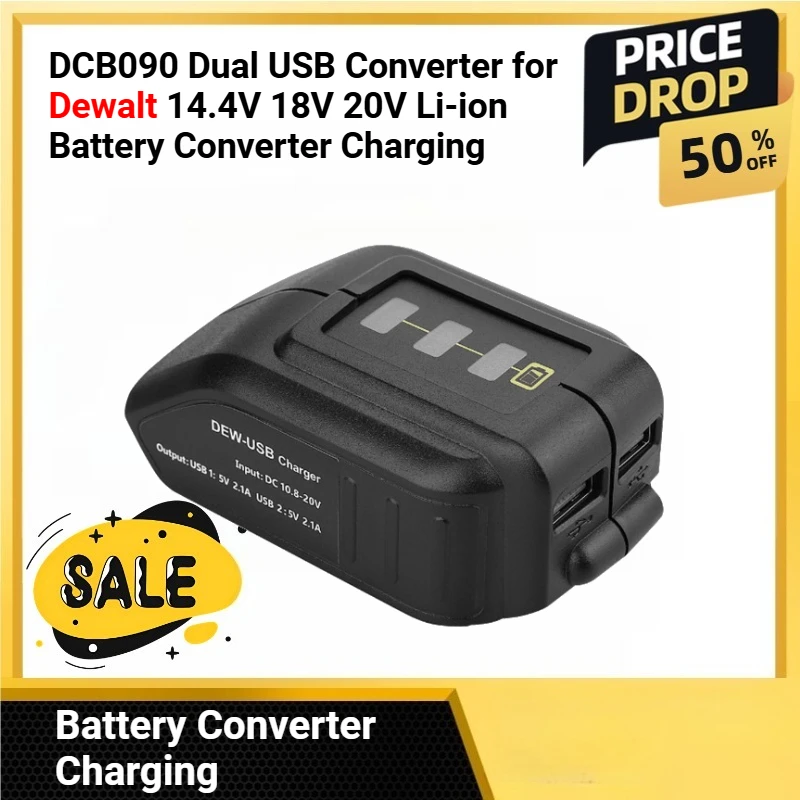

DCB090 Dual USB Converter for Dewalt 14.4V 18V 20V Li-ion Battery Converter Charging Adapter Power Supply for Dewalt Adapter
