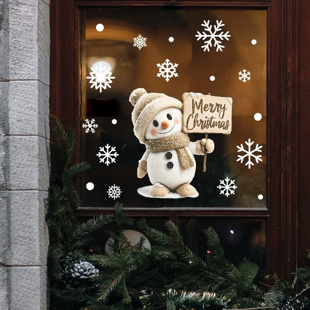 Christmas Window Stickers Cartoon Santa Snowman Static Cling Removable No Residue for Home Kids Room Glass Decor