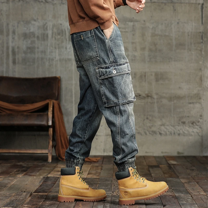 Loose leg binding workwear denim men's Jeans, pants, men's new style Men's street casual fashionable pants