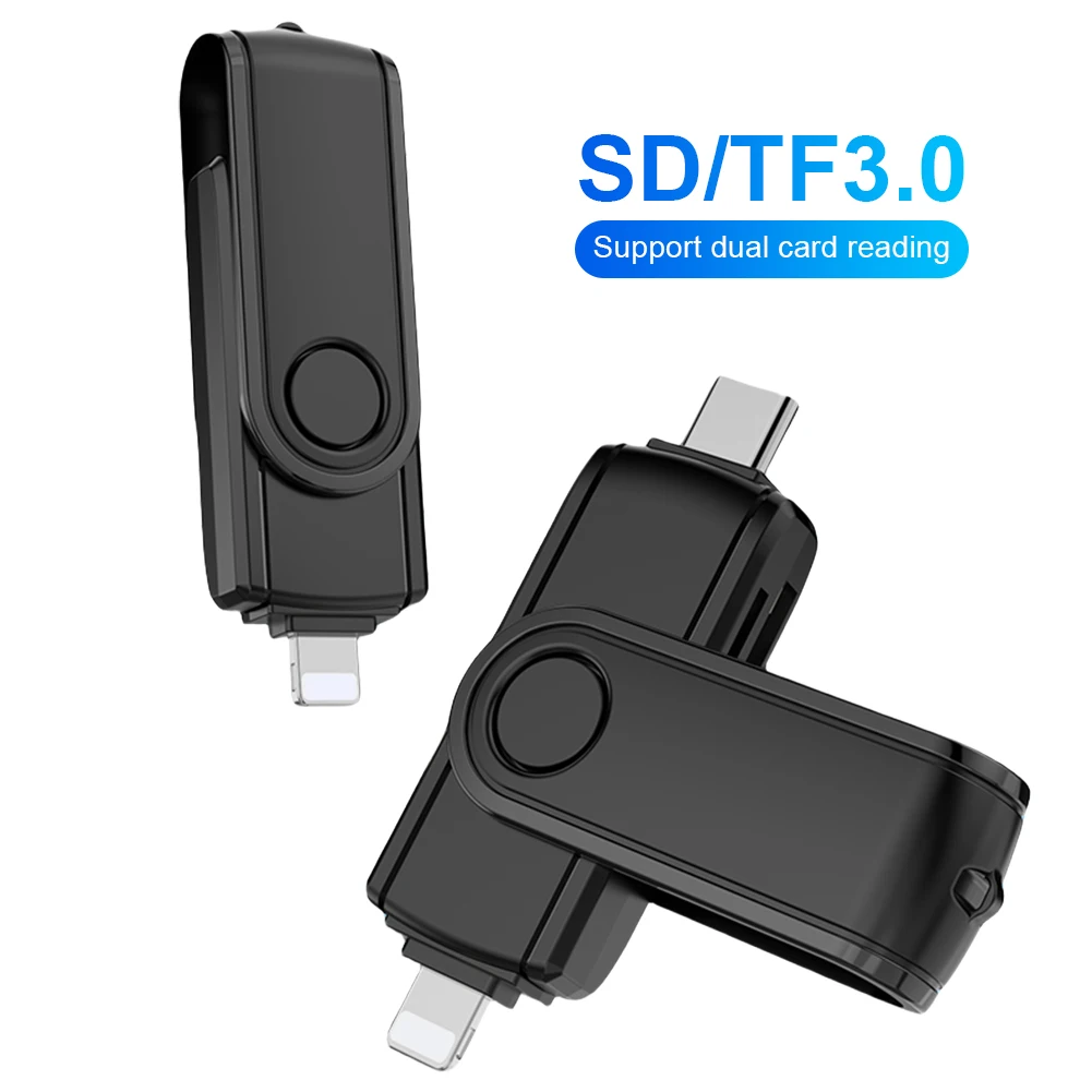 

2 in 1 USB C 8Pin SD Card Reader Plug and Play Memory Card Reader USB 3.0 Portable Digital Camera Adapter for iPhone 15 iPad Mac