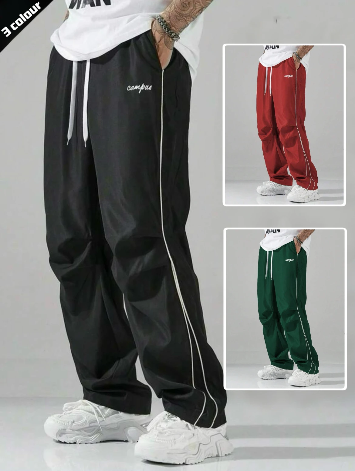 

Мужские трехцветные спортивные брюки в полоску с карманами, оптимизированные для бега, фитнеса и спортивных тренировок.