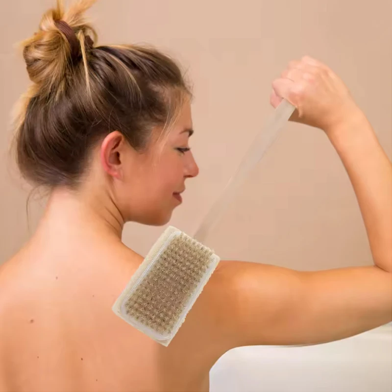 1PC Wooden Long Handle Natural Bristle Double Sided Bath Brush Massage Back Body Exfoliating Brush Bathroom Wash Brush Bath Tool