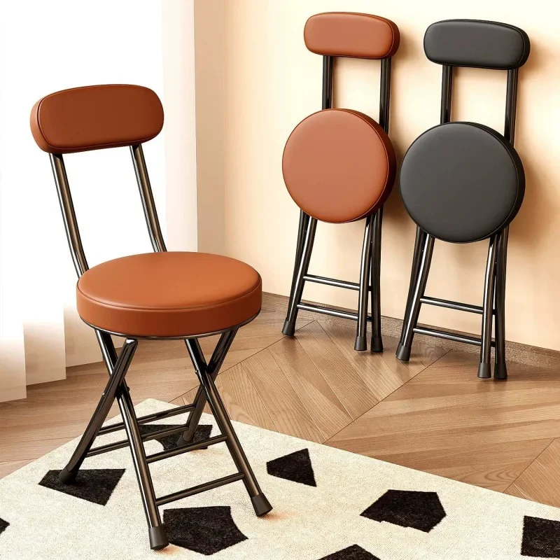 

Для портативного складного круглого стула, повседневный складной табурет, современный простой складной высокий утолщенный круглый табурет с подушкой для сиденья со спинкой