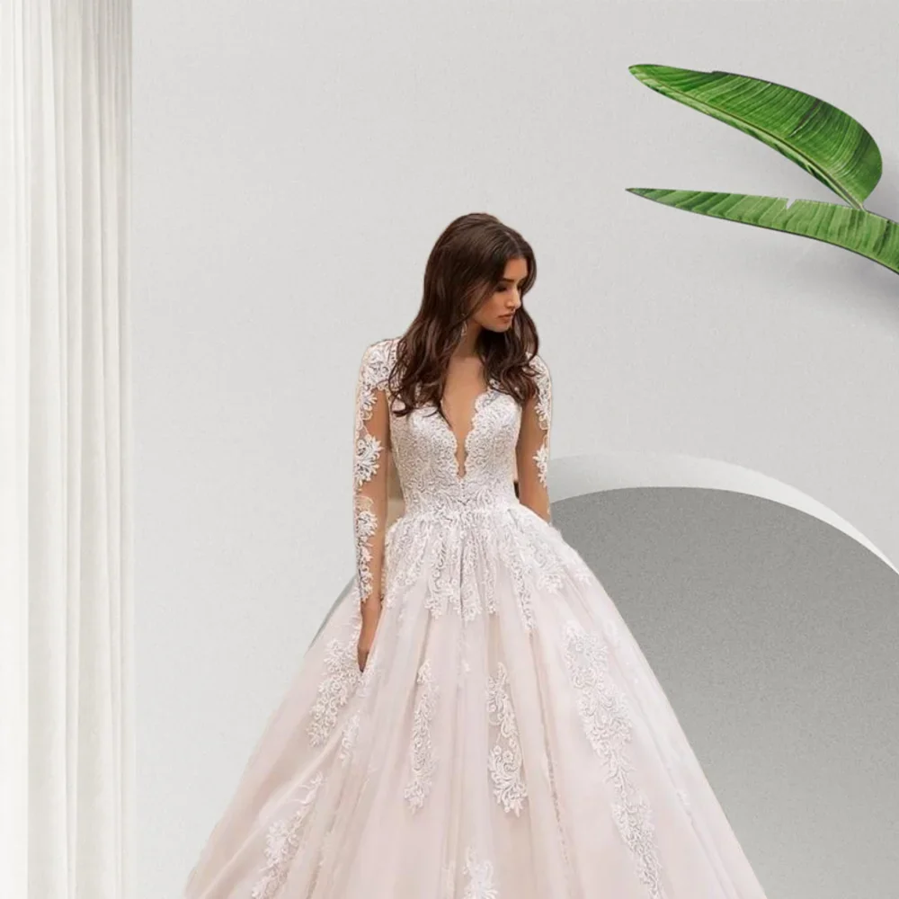 Vestidos de novia blancos con cuello en V exquisitos personalizados, Apliques de encaje, vestidos de novia con cuentas, ropa de matrimonio de celebridades para mujer 2025