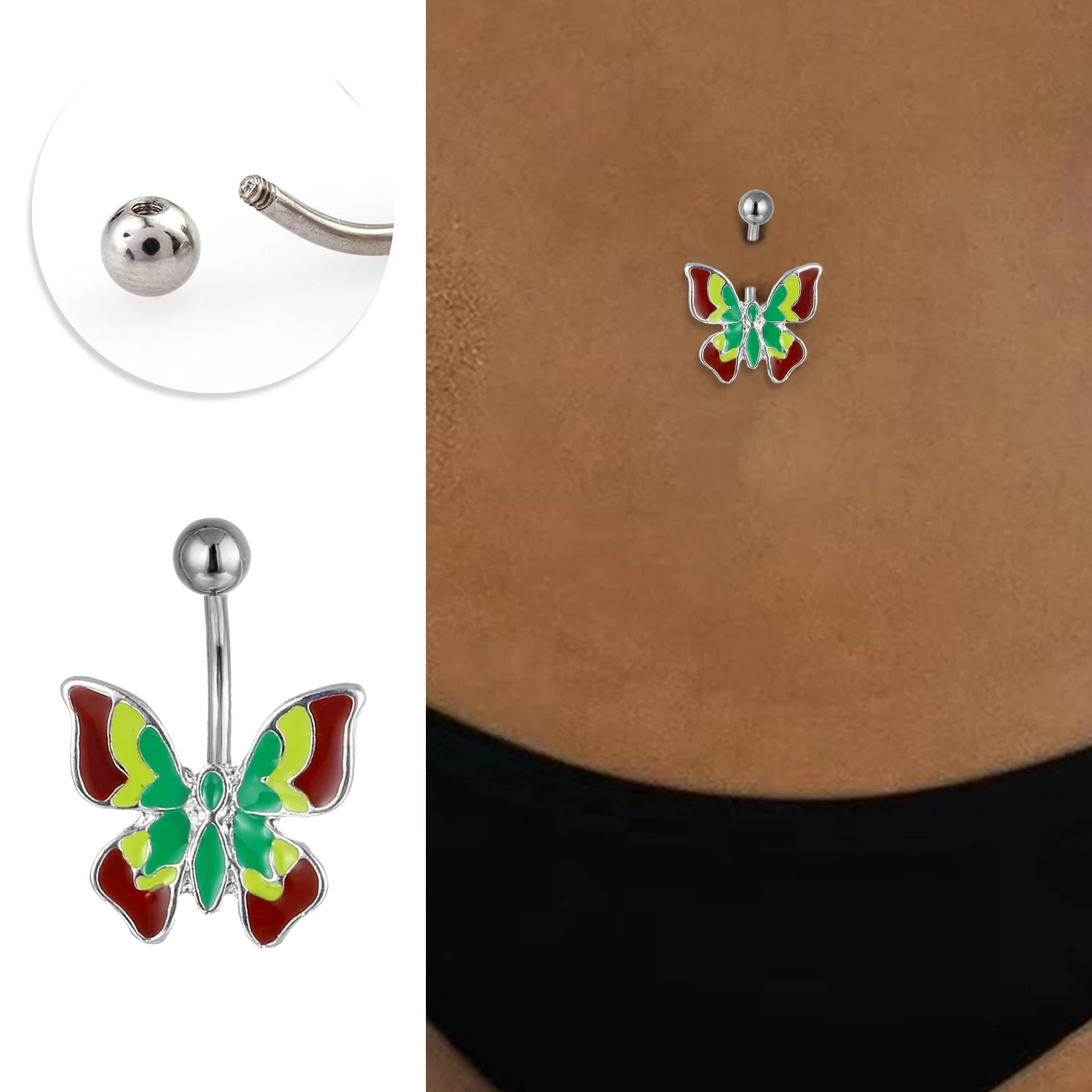 Forma de borboleta Aço Inoxidável Umbigo, Gota Óleo, Lady's Body Piercing Jóias, moda simples, 1pc