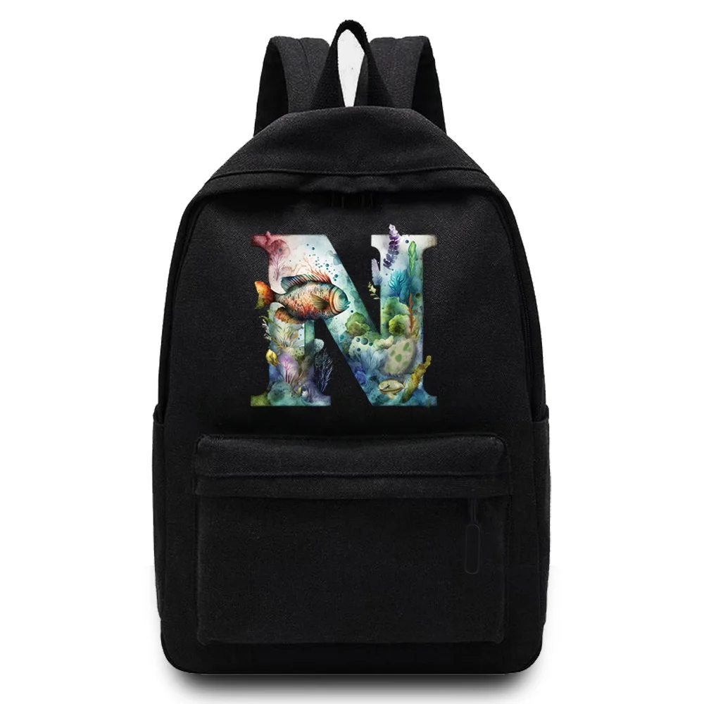 Unisex Fish Letter Nome Padrão Print Sport Bag, Mochilas de Viagem, Mochilas Escolares Laptop, Adolescente, Estudante, Novo, 2024