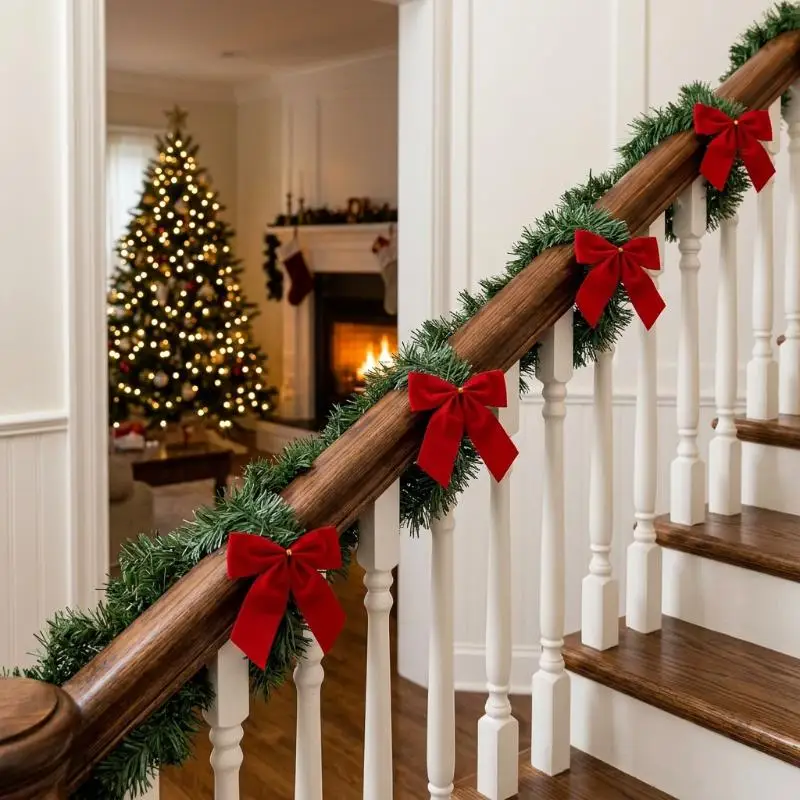 5/10pcs Reusable Plastic Christmas Garland Ties With Bells - Twistable Bell Decorations Suitable For Banister, Stairs, Railing