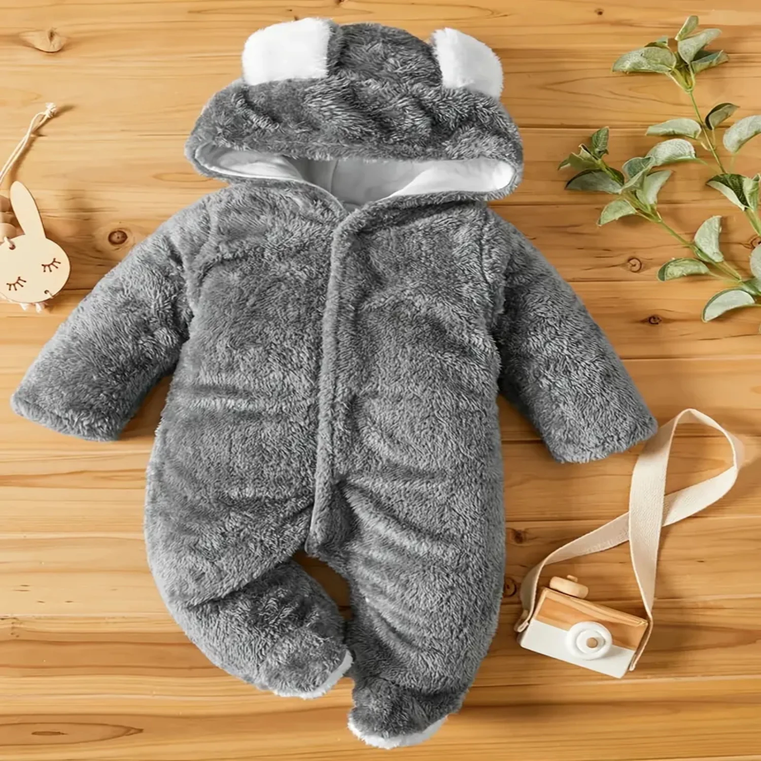 Warm Cozy Winter Romper Jumpsuit - Hooded Fleece Outwear for Unisex Baby