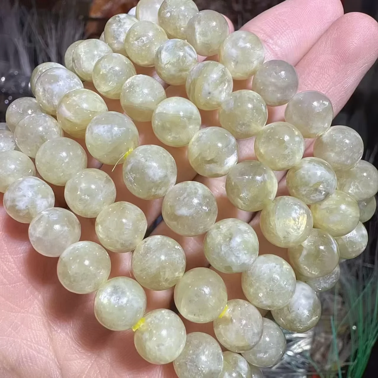 AAA Natural Gold Color Lepidolite Emerald Bracelet 9-10mm round Beads Healing Reiki Crystal Jewelry Mineral Specimen Collection