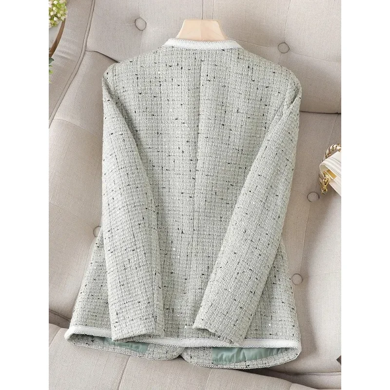 Chaqueta informal a cuadros para mujer, abrigo de manga larga con botonadura única, color Beige y verde, novedad de invierno