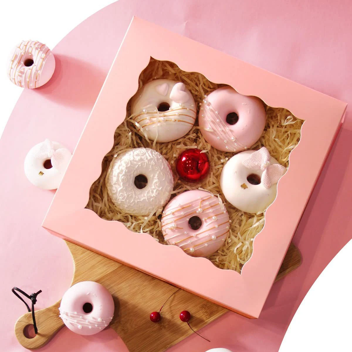 5pcs 7inch Candy Cookies Boxes Kraft Paper Gift Box With Clear Window Food Bakery Treat Boxes Desserts Chocolates Packaging Box
