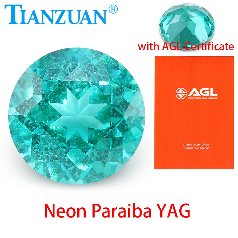 

Round Shape Lab Grown Neon Paraiba Blue Yttrium Aluminium Garnet Synthetic YAG Loose Paraiba Blue YAG with AGL certificate