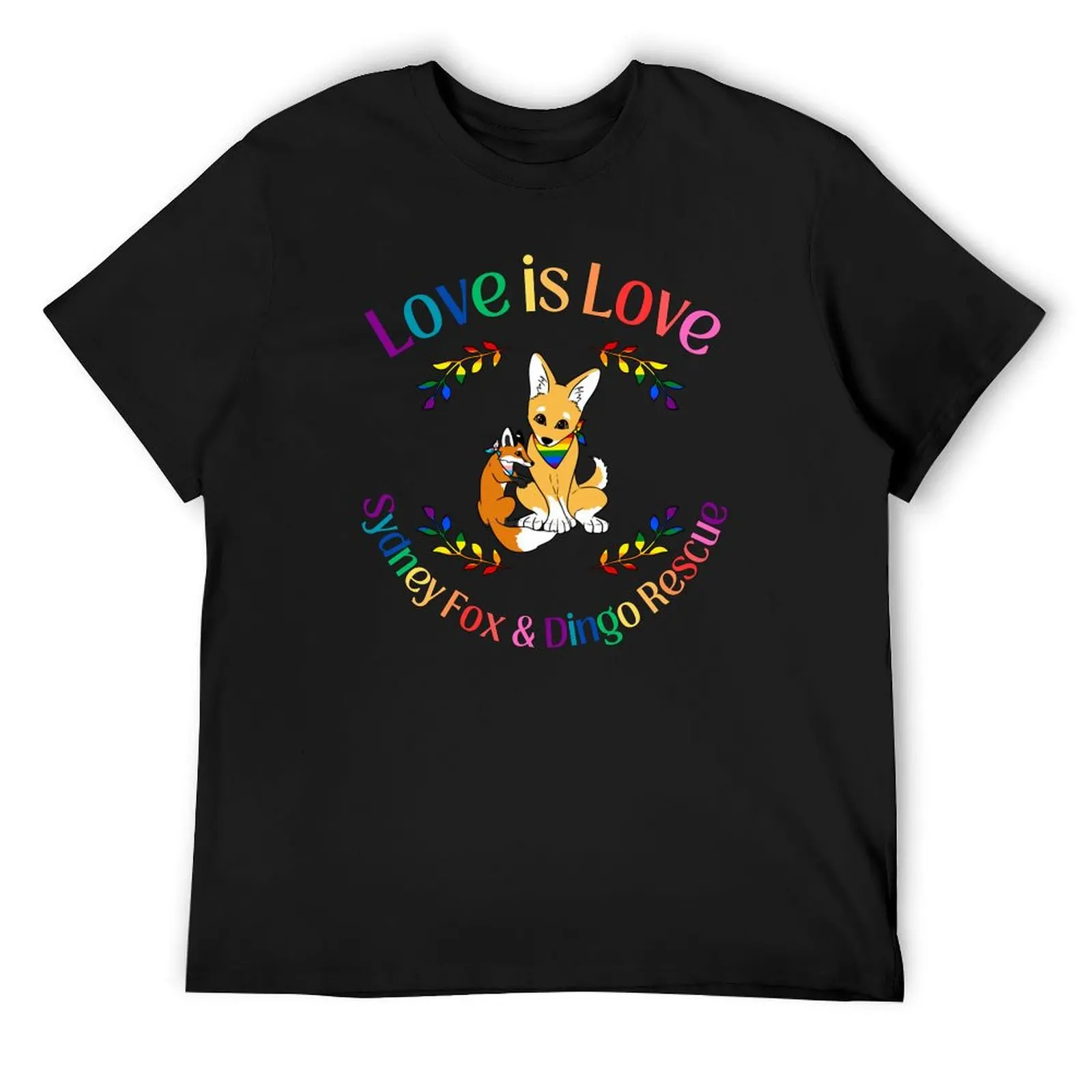 Love is Love Pride Fox and Dingo Rescue Design T-Shirt summer tops graphic tee shirt sublime outfits for men