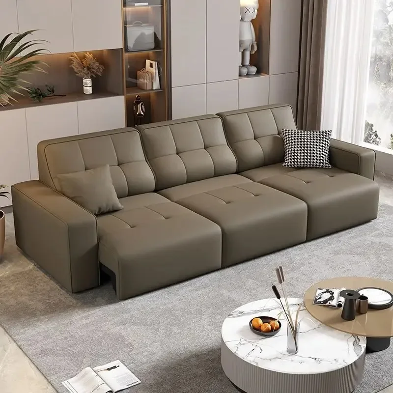 Electric function leather sofa bed living room size Italian minimalist retractable