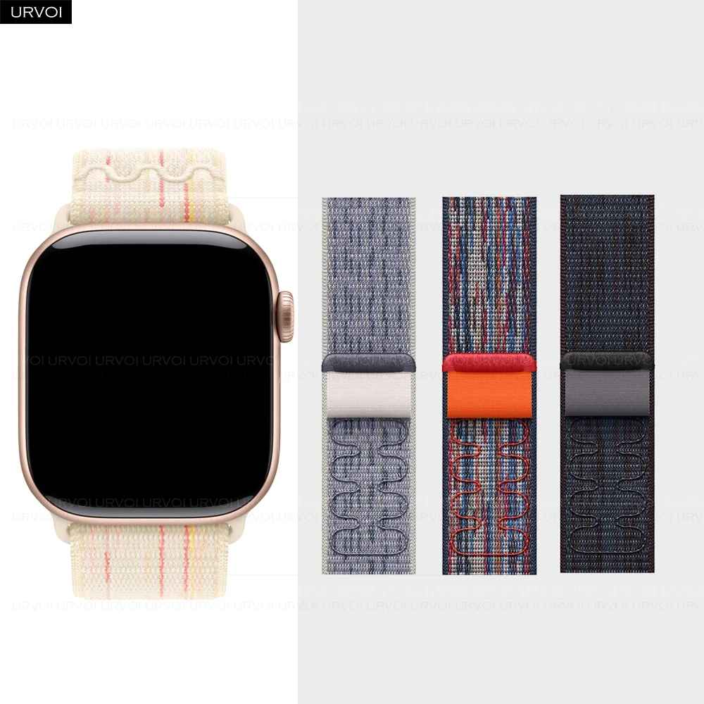 URVOI N Sport loop for Apple Watch Series 11 10 9 8 7 6 SE Nylon Loop Woven pull tab band for iWatch lightweight strap 42mm 46mm
