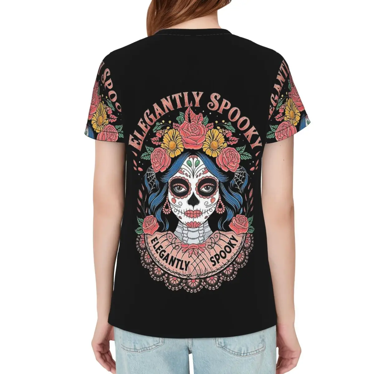 Mexican Catrina Girl Day Of The Dead Sugar Skull T-Shirt Women Short Sleeve T Shirts O-Neck Clothing Cotton Summer Tees