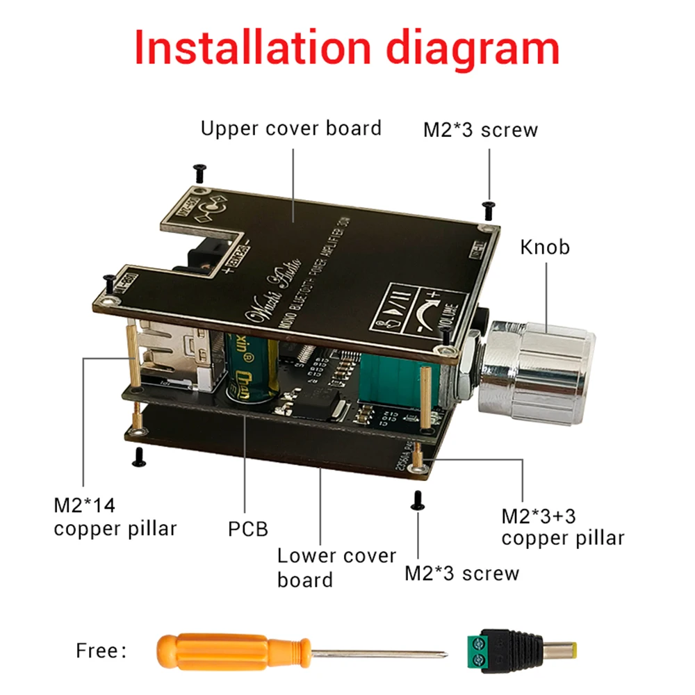 ZK-301B 30W Audio Amplifier Board DC9-24V Bluetooth 5.3 Mono Channel Audio AMP Board with True Wireless TWS Matching Box