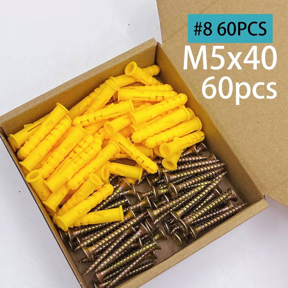 (80/60 sets) M4/M5 color zinc fiber nails combination, with expansion tubes #6/#8, short cabinet screws, cross flat head wood sc