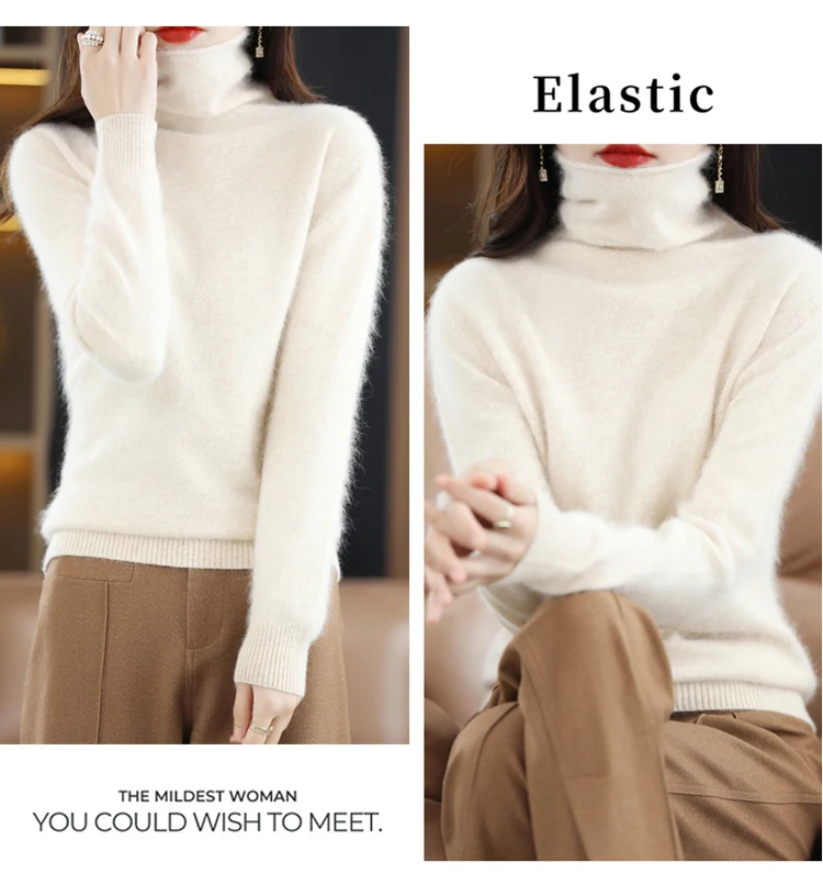 Autumn and Winter 2022 Women's High Neck Pullover 100% Pure Mink Cashmere Sweater Knitted Soft Fashion Women's Clothing