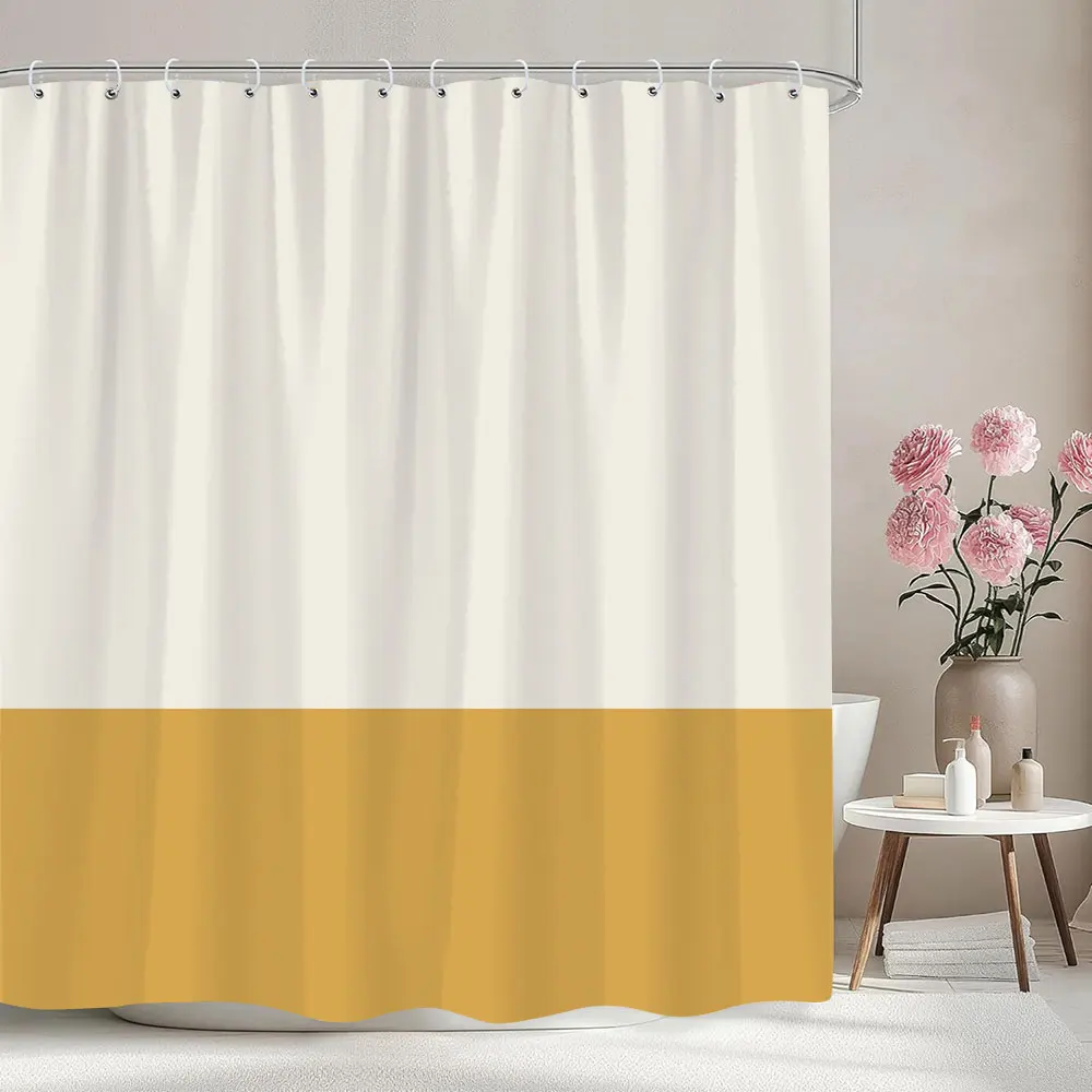 Solid Colour Patchwork Shower Curtain Vintage Colour Block Minimalist Style Home Bathroom Curtain Polyester Fabric Bathroom Deco