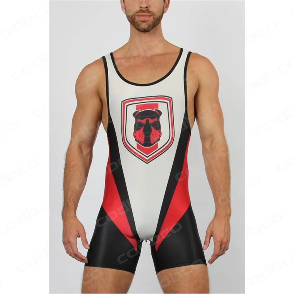 New Men\'s Wrestling Singlets Suit One Piece Tight Bodysuit High Elasticity Triathlon Weightlifting PowerLifting Fitness Skinsuit