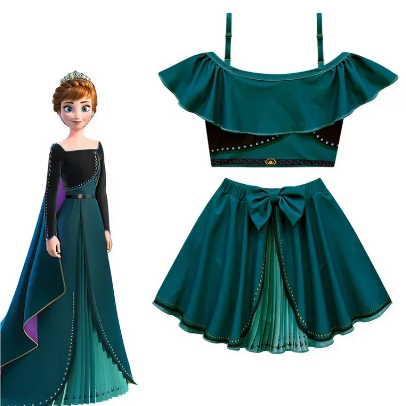 Disney Frozen strój kąpielowy dziecięcy Cosplay Elsa Anna strój kąpielowy dla dziewczynek Kawaii plaża z krótkim rękawem krótka spódnica kapelusze