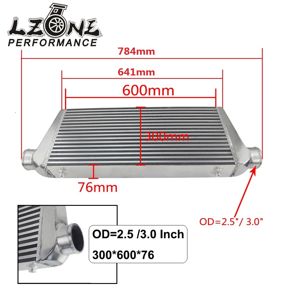 LZONE - 600*300*76mm Universal Turbo Intercooler bar&plate OD=2.5