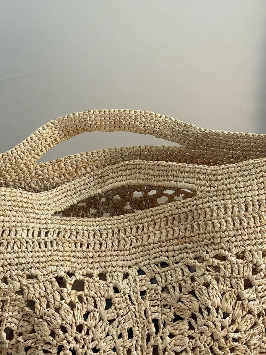 Bohemian Raffia Straw Bag Tote Flower Crochet Sea Beach Bags Women Shoulder Bag Handmade Woven Handbag Shopper Travel Purses