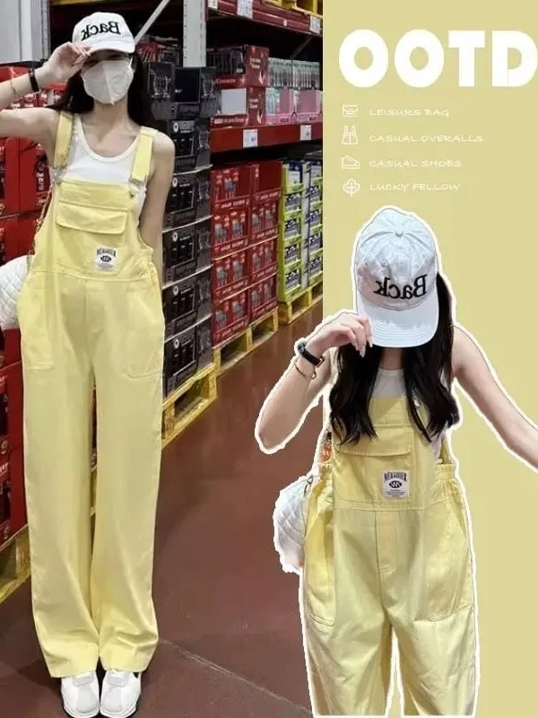 

Свободные широкие комбинезоны Dopne, женские летние 2320, новые милые повседневные универсальные джинсовые джинсы с талией, длинные брюки глубокого цвета