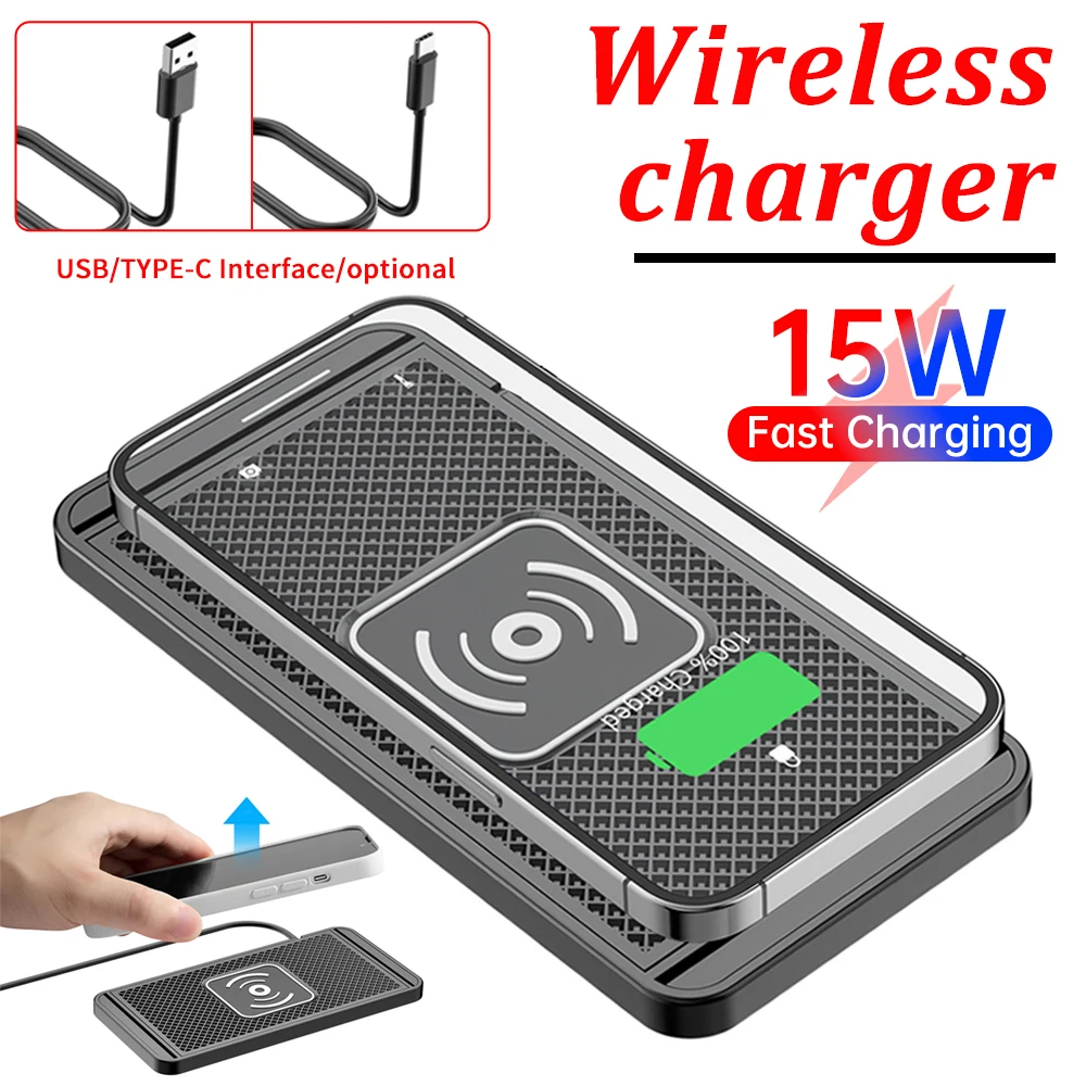 2in1 15Wซิลิโคนกันลื่นWireless Charger Matรถแดชบอร์ดผู้ถือขาตั้งFastชาร์จสําหรับiPhone 15 14 13 12