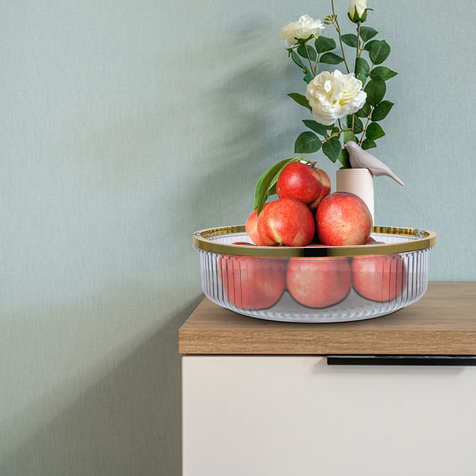 

Rotating Storage Tray Multifunctional Fruit Bin Transparent Desktop Serving Dish Food Trays Snack Dried Plastic Plates Round