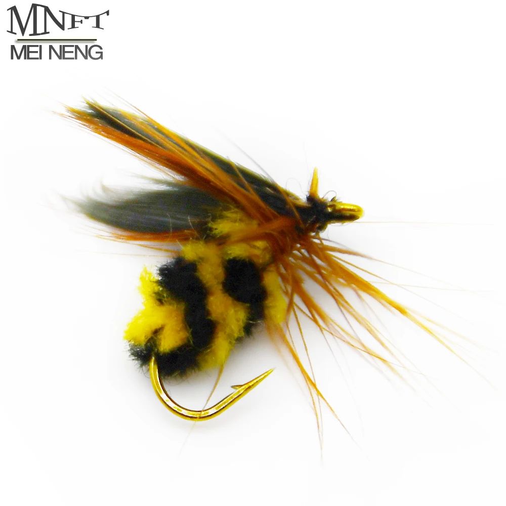 

MNFT 6PCS #10 Black & Brown Of Wings Bee Fishing Accessories Bionic Insect Fly Fish Bait Bass Trout