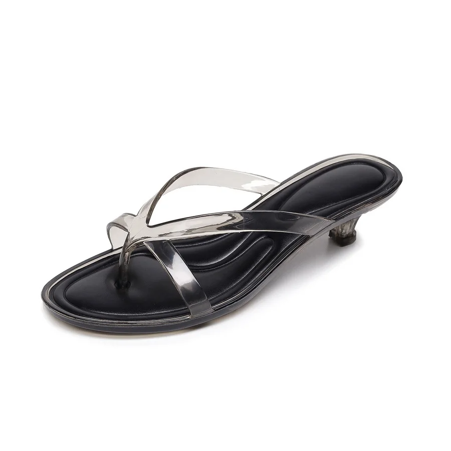 Neue transparente Mid-Kitten-Heel-Zehentrenner-Sandalen für Damen, schicke transparente Slides für den Sommer, Damen-Outdoor-Strand-Jelly-Flip-Flops, einfache Schuhe – Detail 23