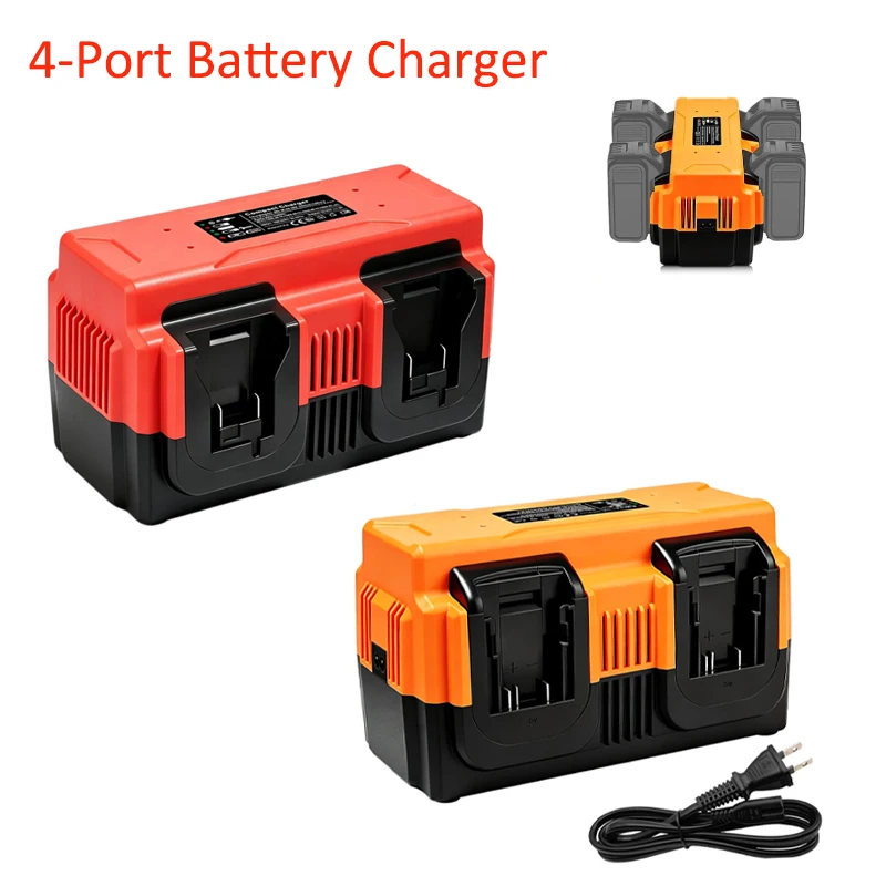 Replacement Battery Charger for Dewalt/Milwaukee 18V 20V Battery 4-Port Fast Charge 2.0A  AC100V-240V with LED Charge Indicator