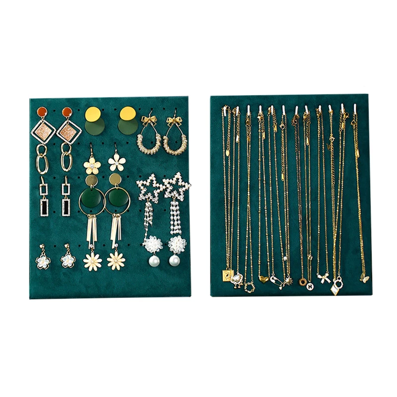 Dark Green Velvet Earrings Necklace Pendant Bracelet Display Stand Jewelry Display Organizer Holder Storage Case Rack