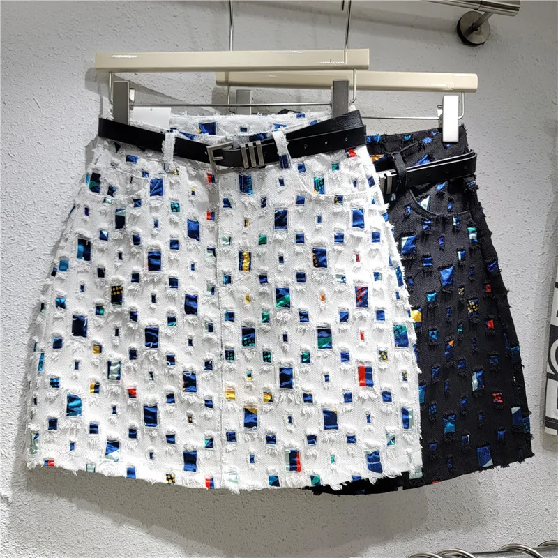 YYAHAHAS Design Sense Denim Bag Hip Skirt A-line 2025 New Style Worn Out Trendy and Personalized Women's Clothing