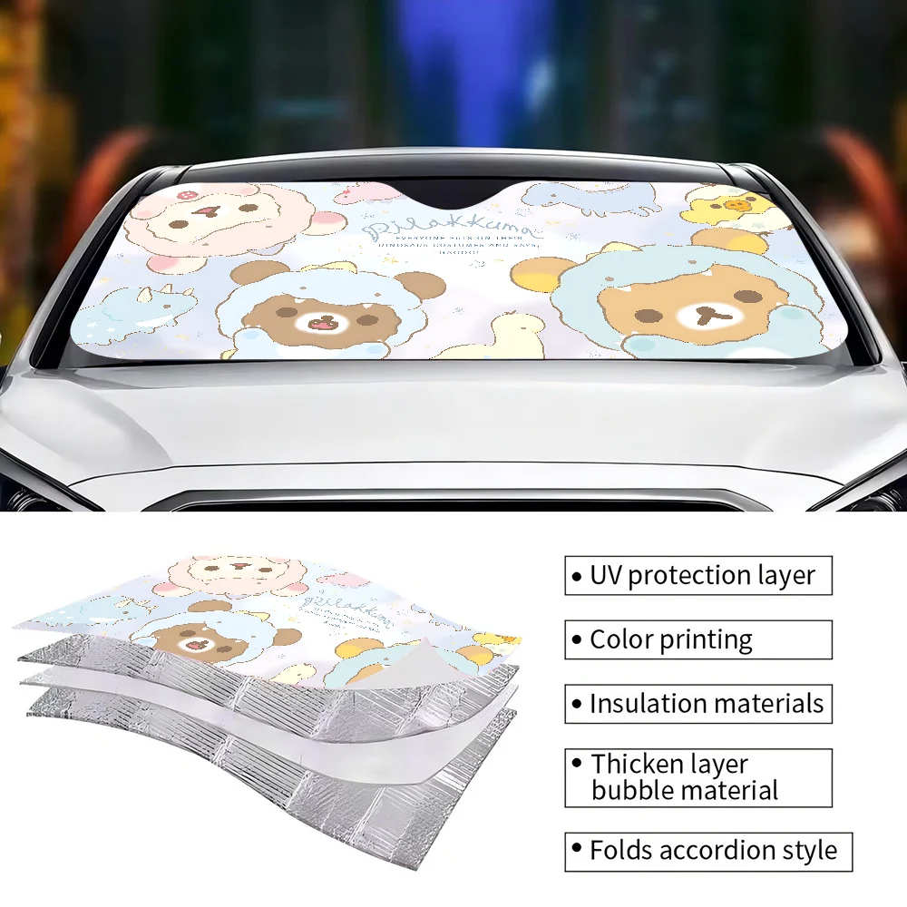 Kawaii Rilakkuma Bear Windshield Sun Shade For Car SUV Truck Front Window Sun Shade Accessory Visor Protector Shield Cover