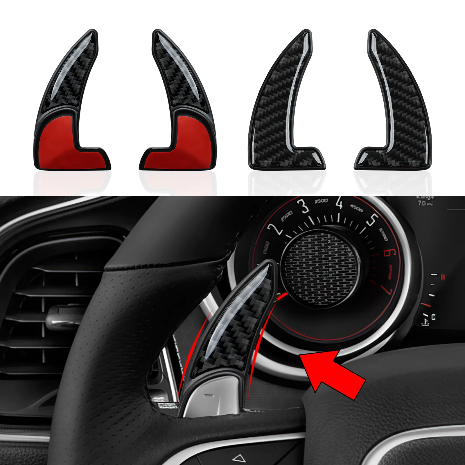 Car Steering Wheel Shift Paddles for 2015-2024 Dodge Challenger Charger Durango Chrysler 300 200 Carbon Fiber Trim Stickers