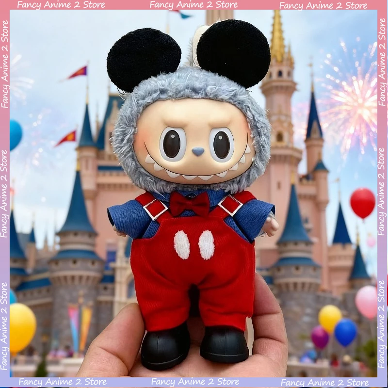 

17 см плюшевые куклы, милая одежда с Микки Маусом и обувью, модный комбинезон, головные уборы с бантом, наряды для кукол Labubu, аксессуары