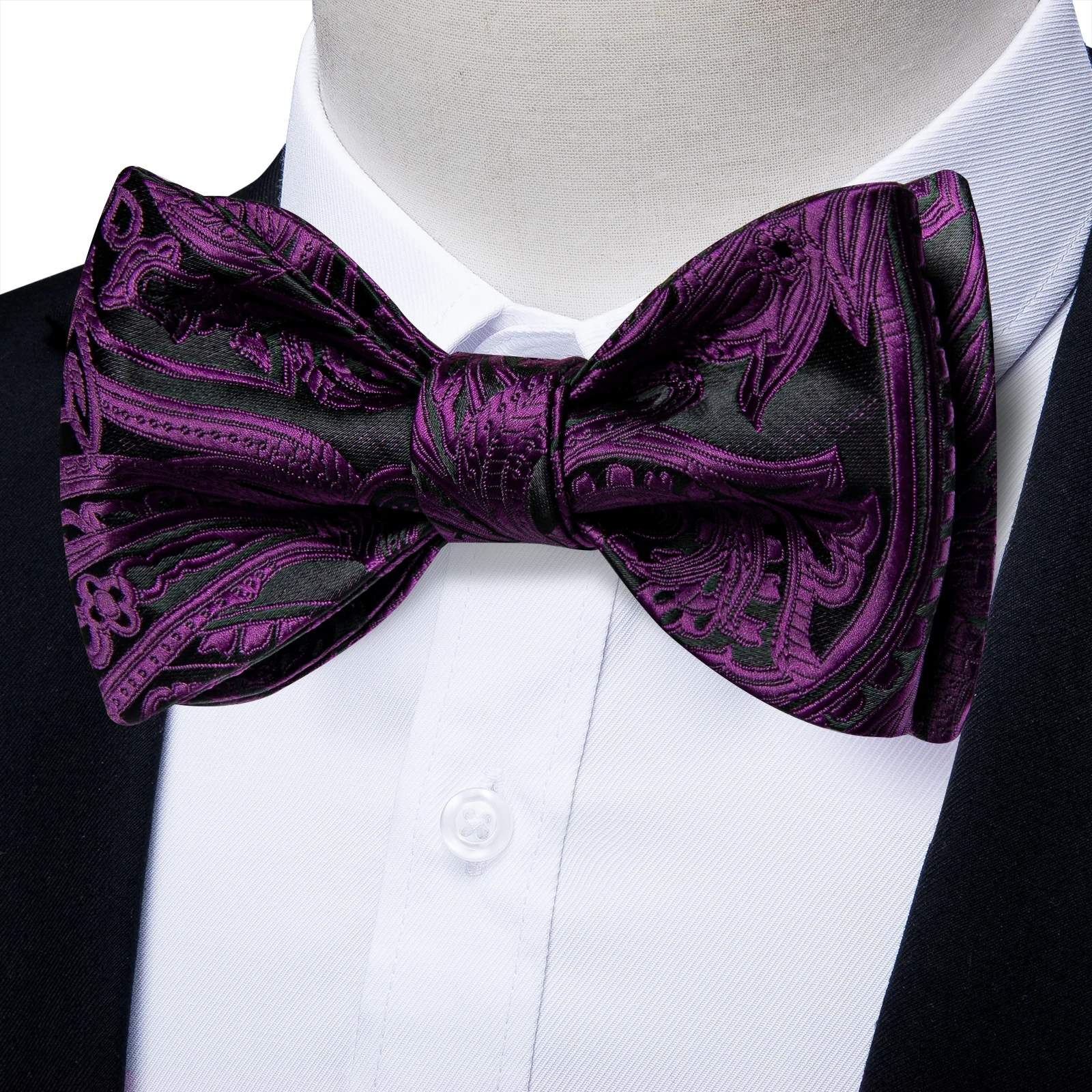 

Man Luxury Silk Purple Jacquard Floral Bow Ties For Wedding Party Paisley Men Bowtie Hanky Cufflins Set For Man Accessories Gift