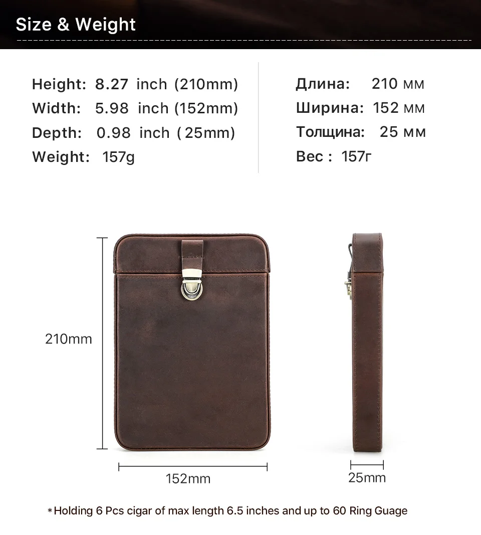 Luxus Echtes Leder Tragbare Zigarre Fall Holster Reise Humidor 3/6 Halter Zigarre Lagerung Tasche Outdoor Vintage Rindsleder – Detail 3