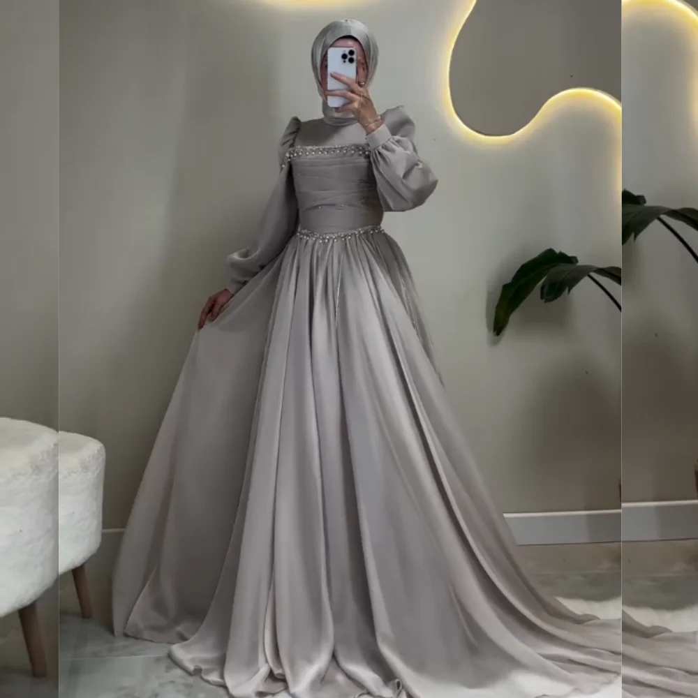 

Customized Charmeuse Beading Pleat Classic High Collar Long Dresses Bespoke Occasion Women Luxury Evening Elegant Party Wedding