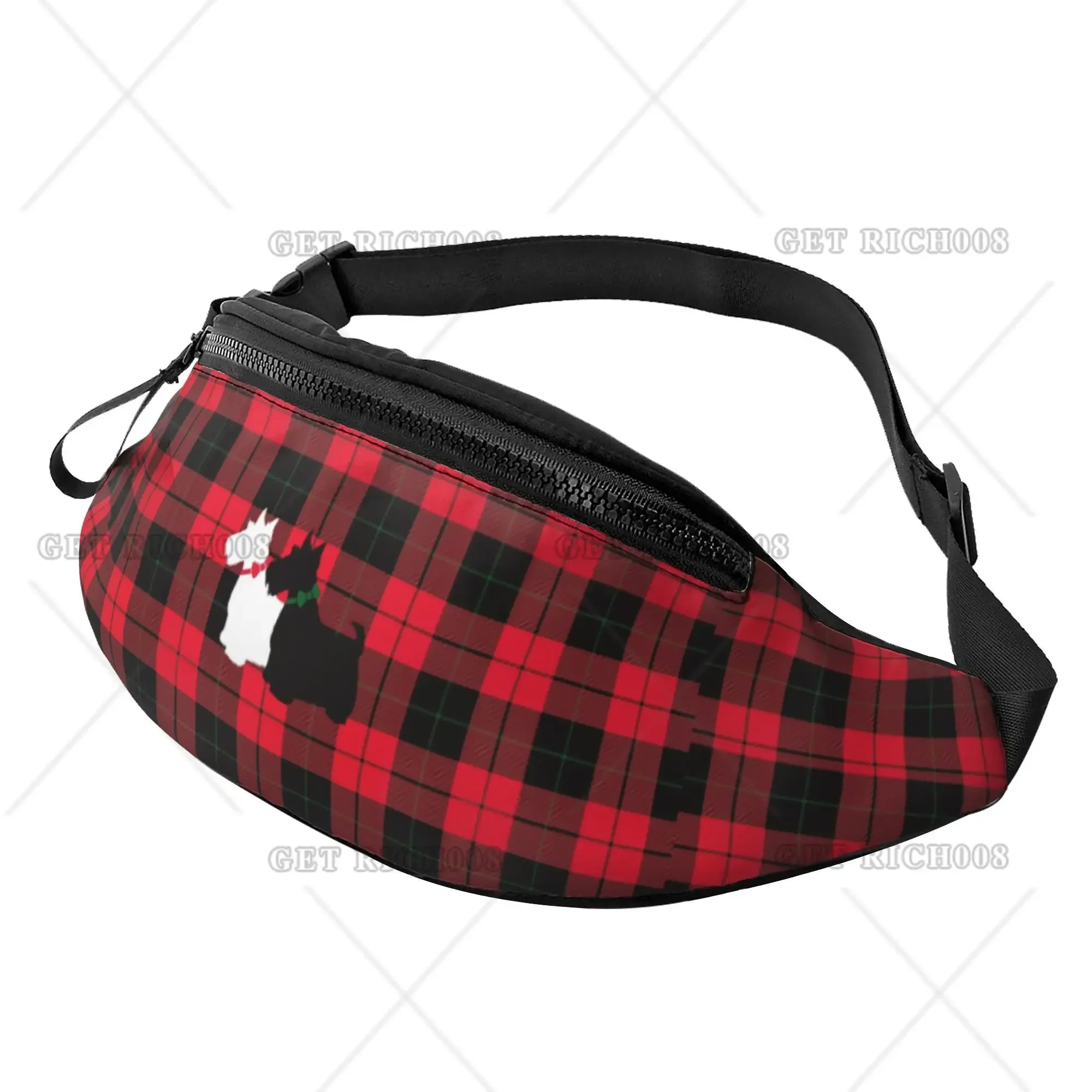 Red and Black Tartan Scottish Terrier Fanny Pack Waist Bag for Women Men Travel Backpack Large Opening Bags One Size